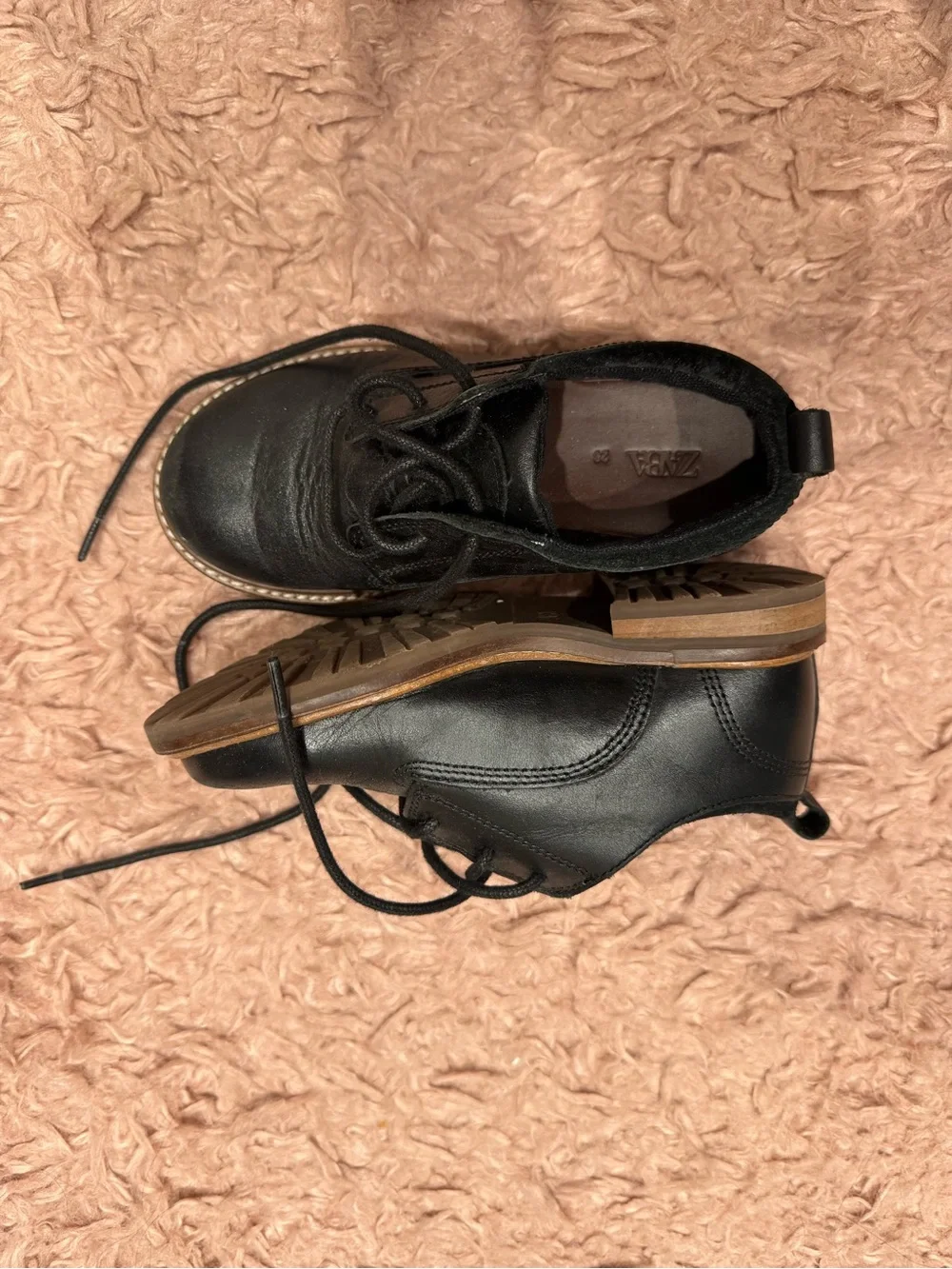 Zara Kids Black Lace-Up Leather Derby Shoes